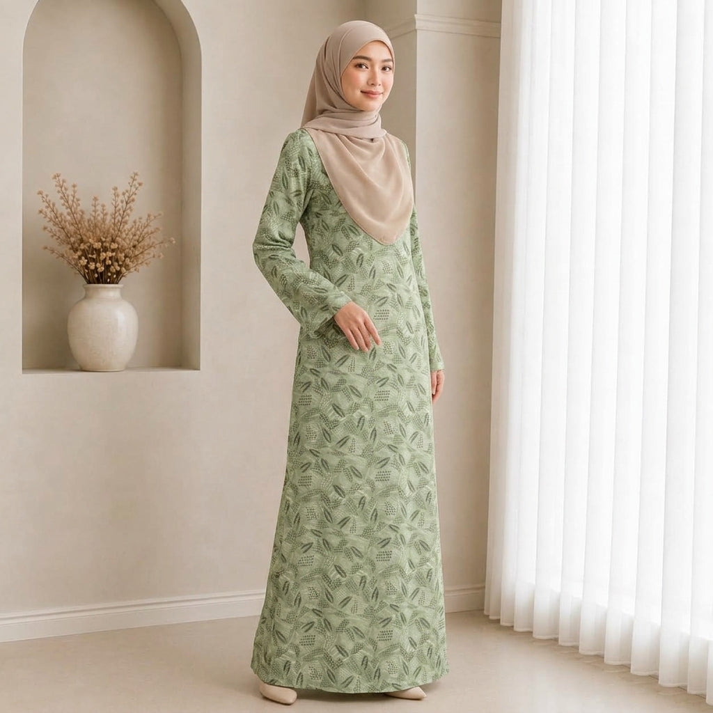 PREMIUM EXCLUSIVE LEAF PRINTED MUSLIMAH JUBAH