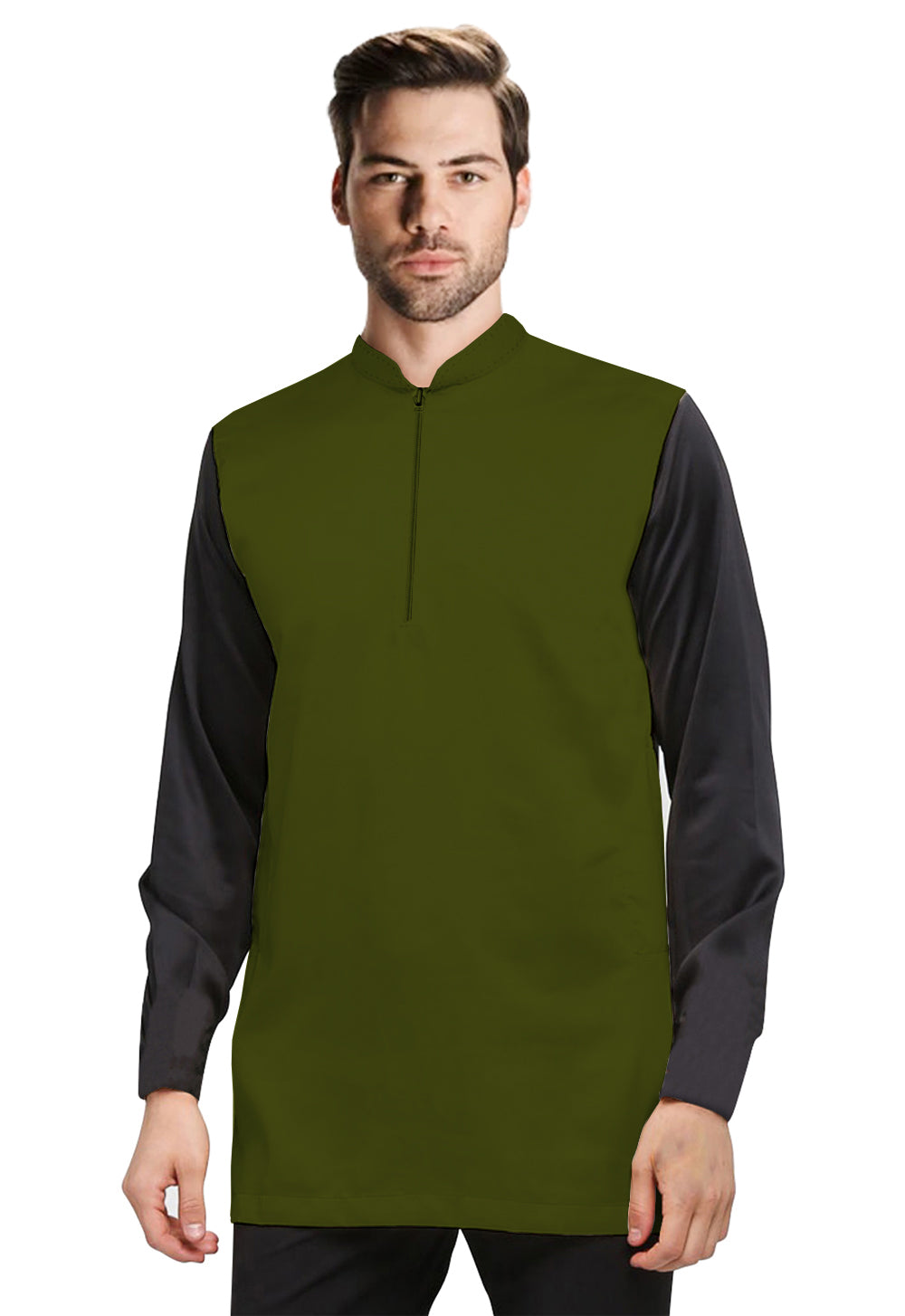 Baju Koko | Kurta Pria Muslim Sleting Depan Dua Warna Tangan Panjang