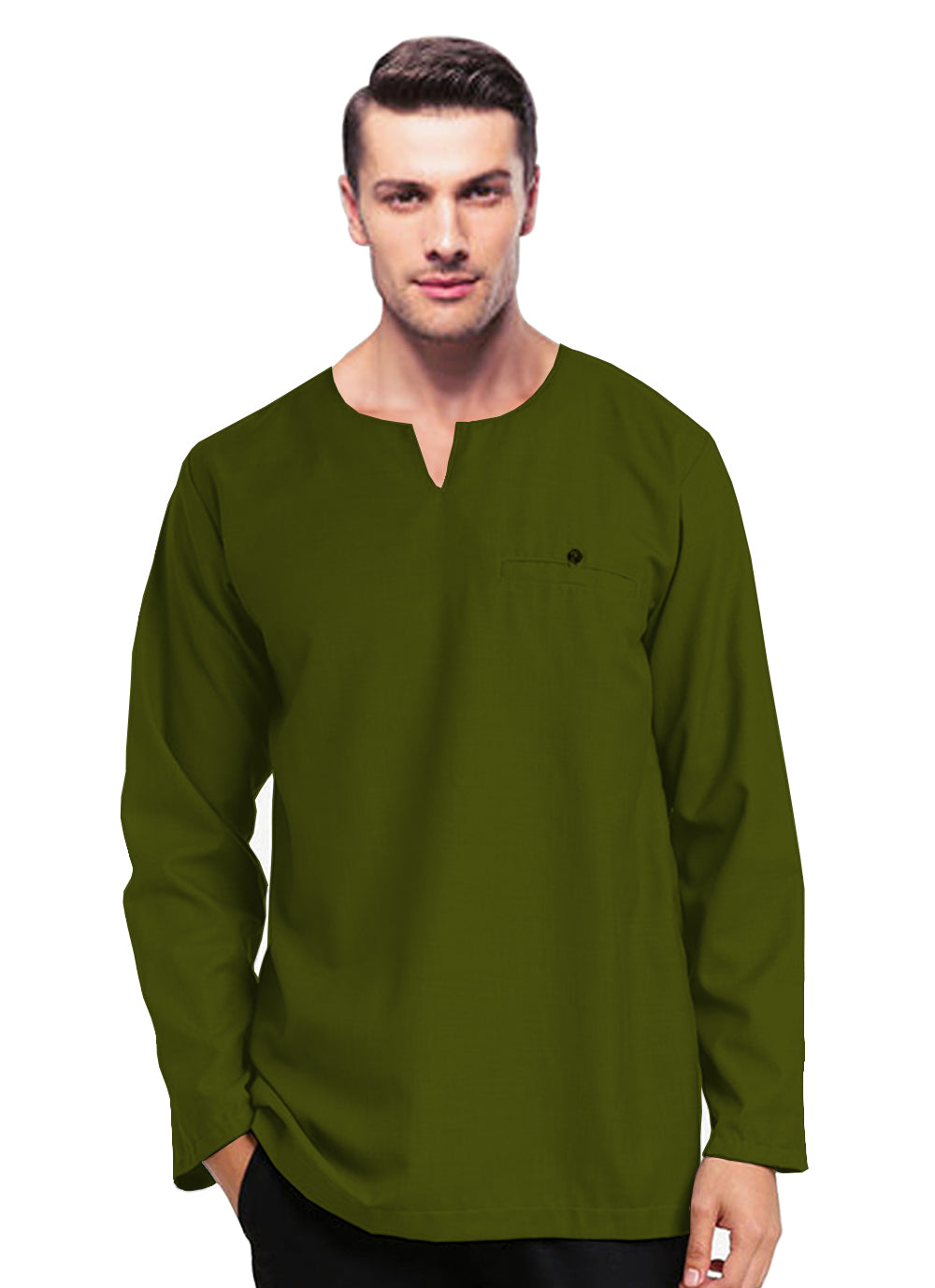Baju Kurta Koko Pria Muslim Modern Polos Tangan Panjan Kerah V