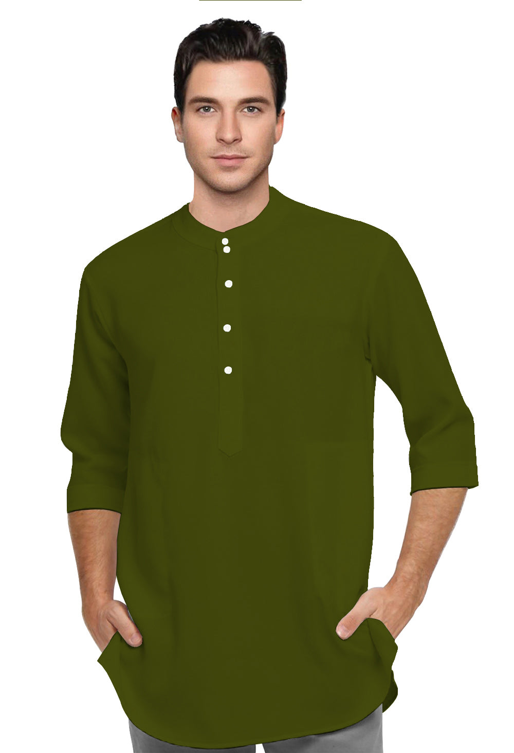Baju Koko Kurta Pria Polos Tangan Panjang Kancing Depan Model Trendy