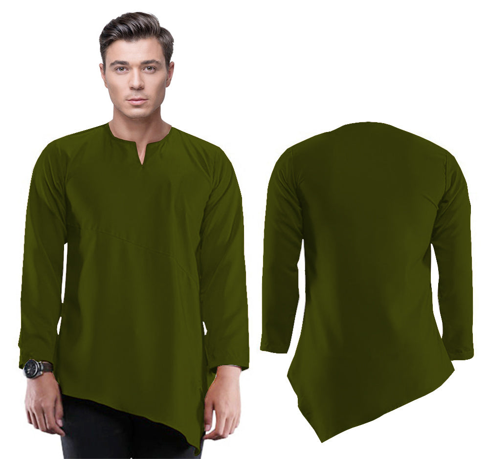 Baju Koko Kurta Pria Kerah V Cut Style Polos Tangan Panjang