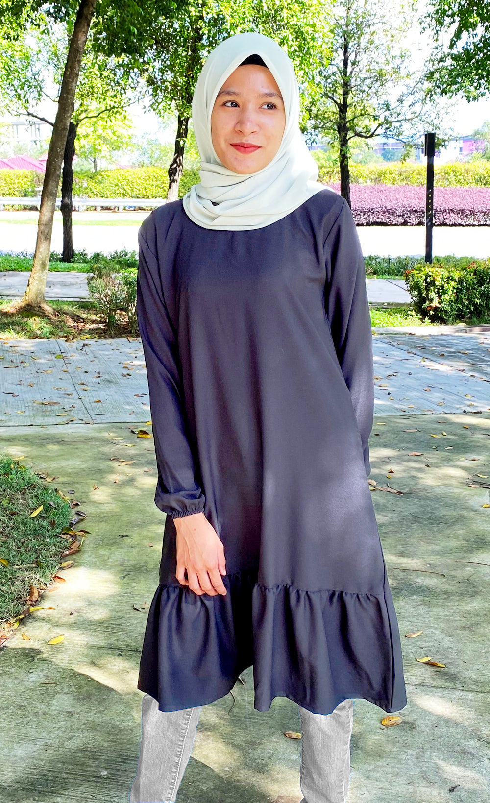Blouse Tunic Ruffle Tangan Kerut Rample Bawah