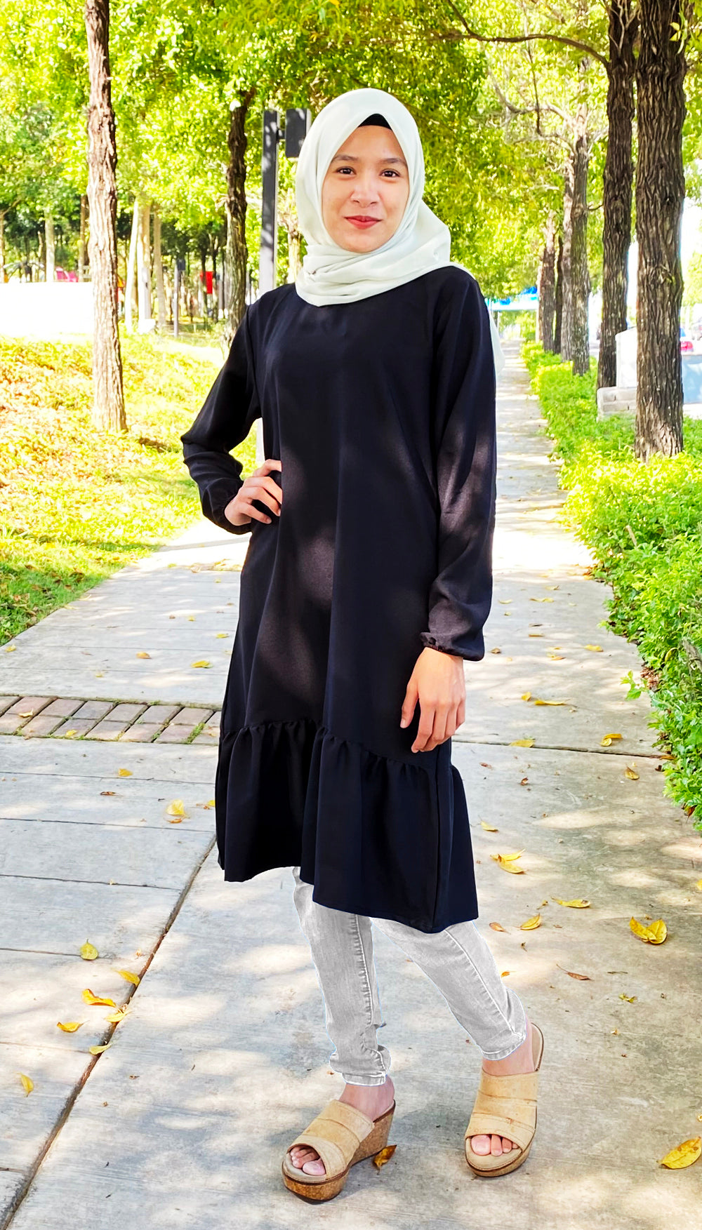 Blouse Tunic Ruffle Tangan Kerut Rample Bawah