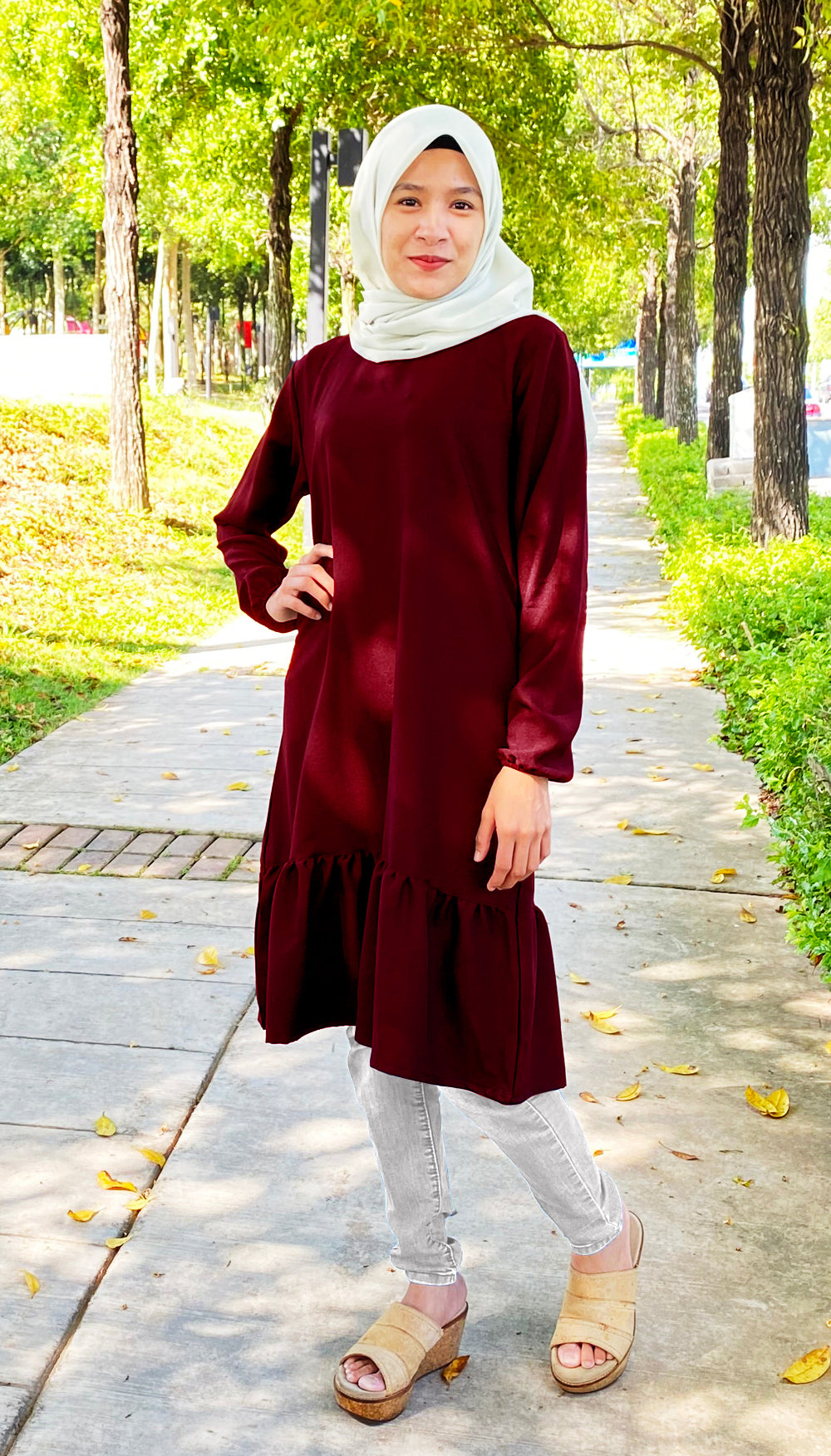 Blouse Tunic Ruffle Tangan Kerut Rample Bawah
