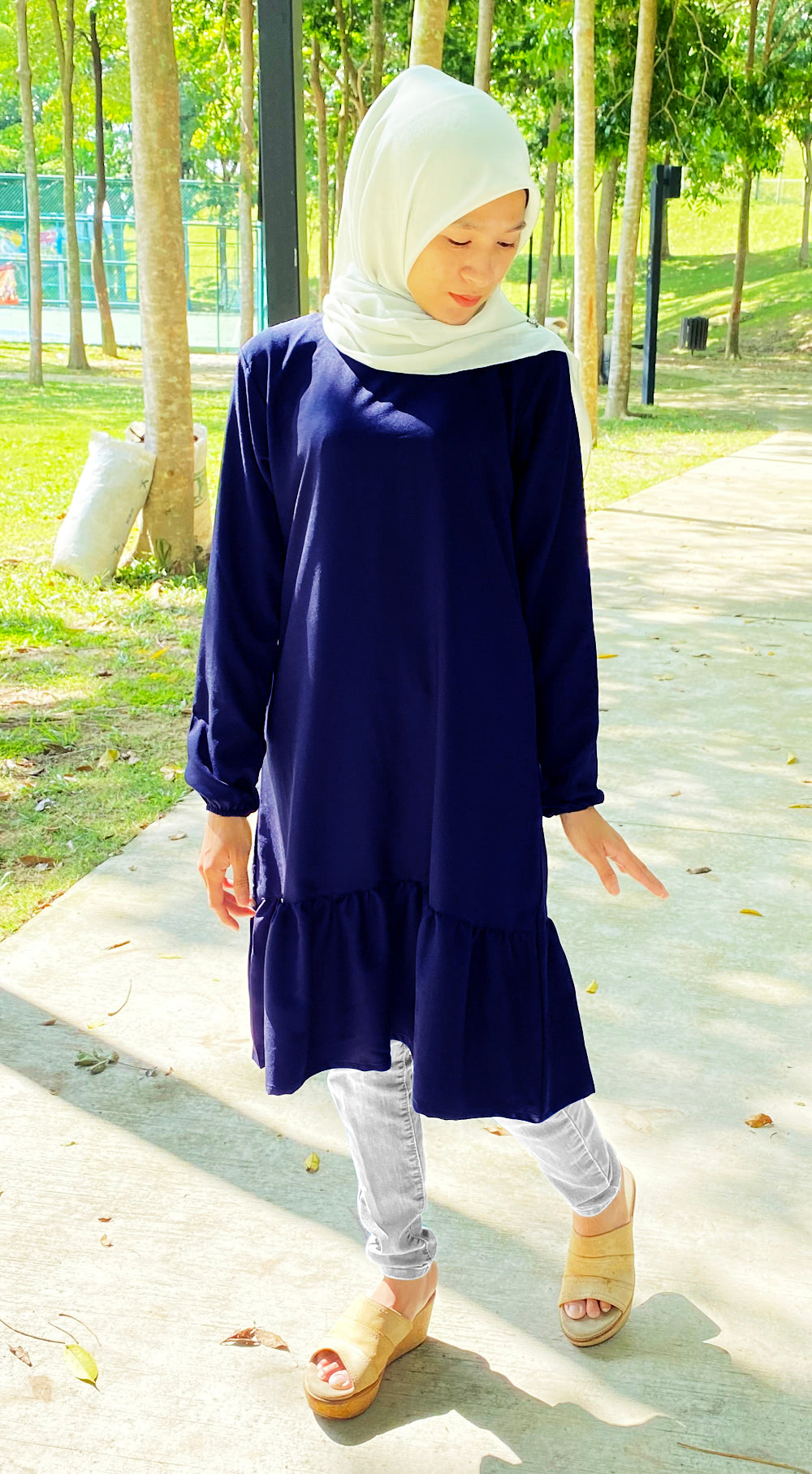 Blouse Tunic Ruffle Tangan Kerut Rample Bawah
