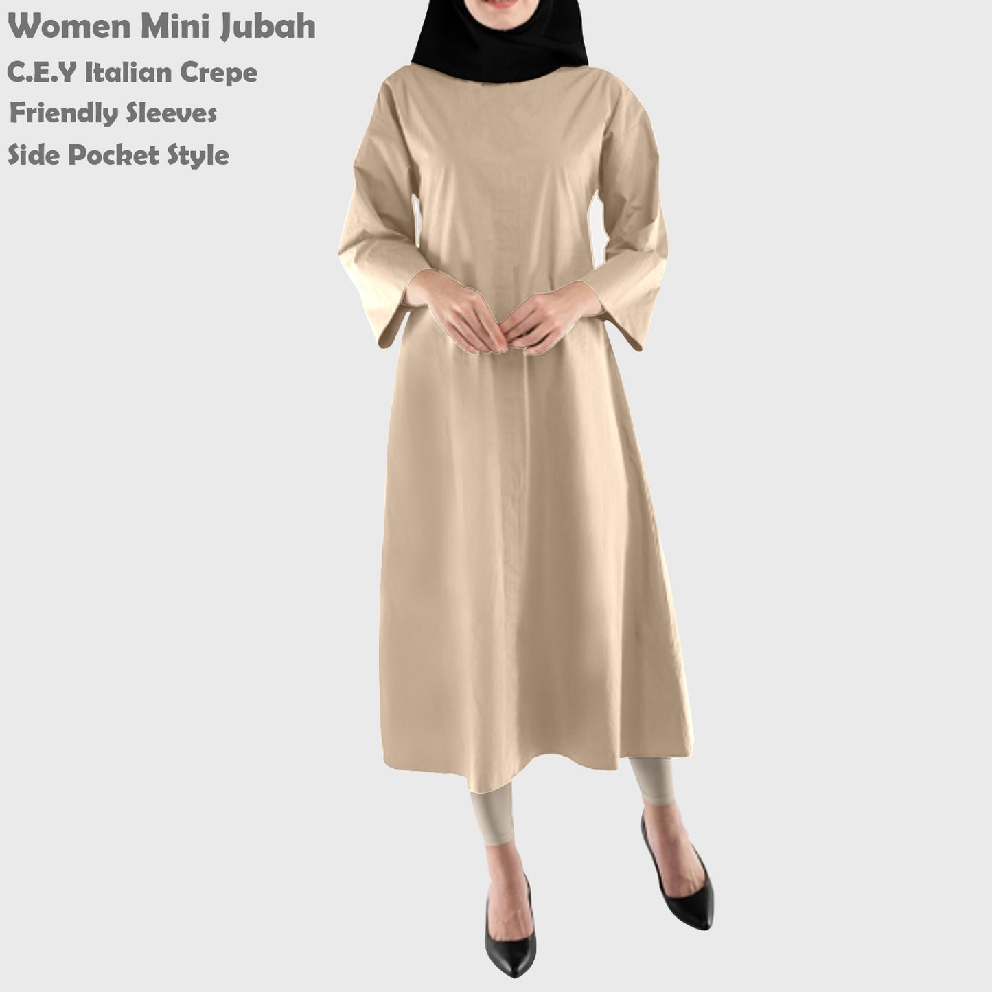 Gamis Abaya Polos 3/4, Gamis Pendek Polos Fashion Wanita
