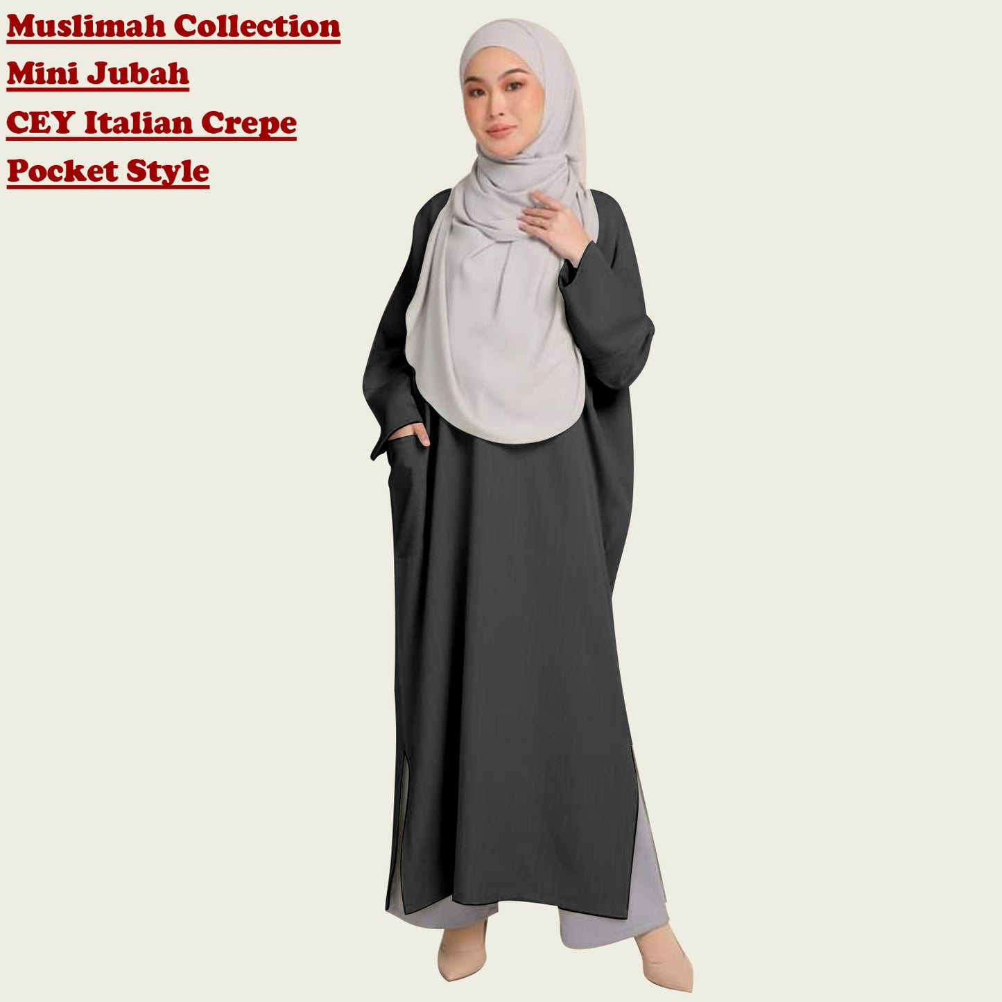 Mini Gamis Abaya Wanita Pocket Style Belahan Pinggir