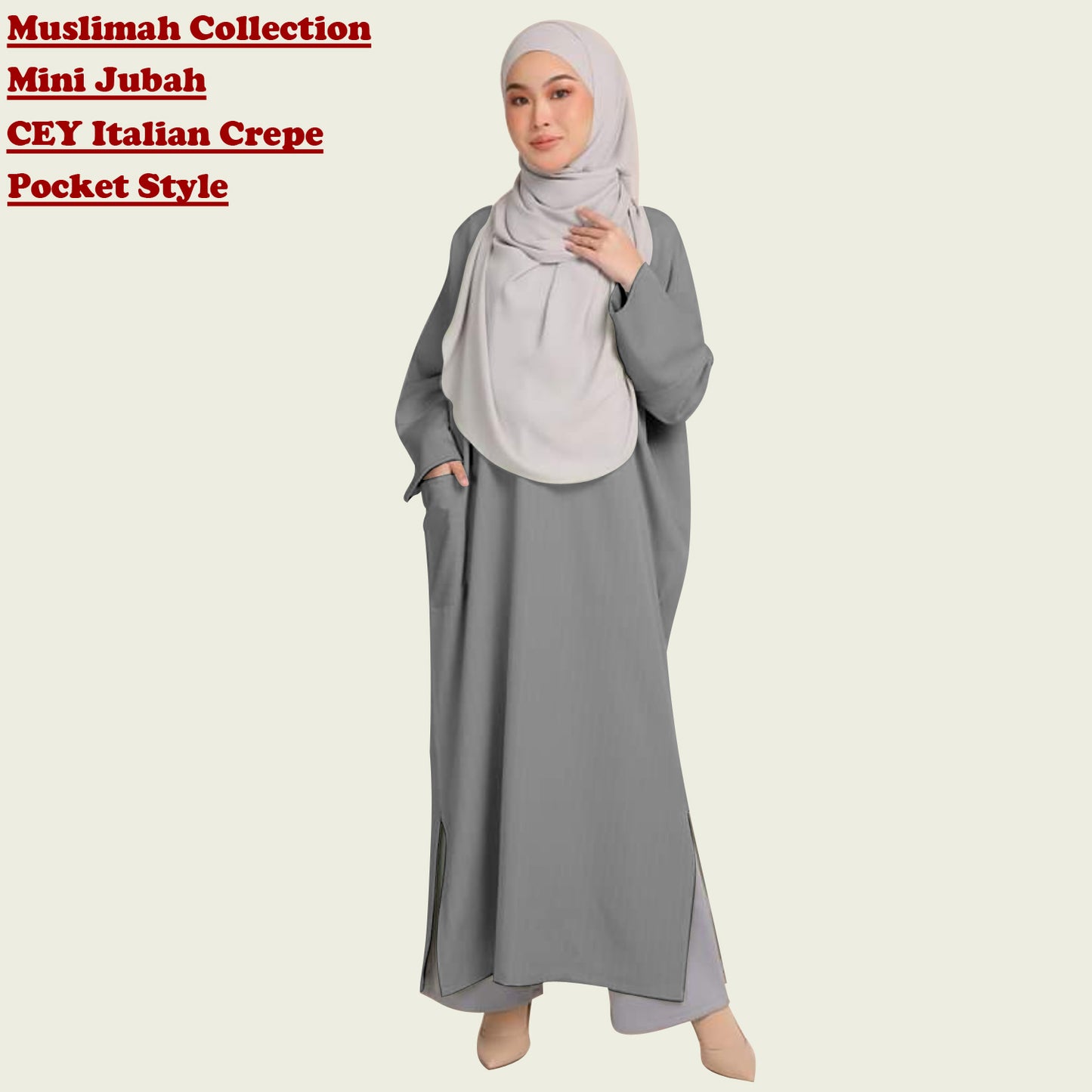 Mini Gamis Abaya Wanita Pocket Style Belahan Pinggir