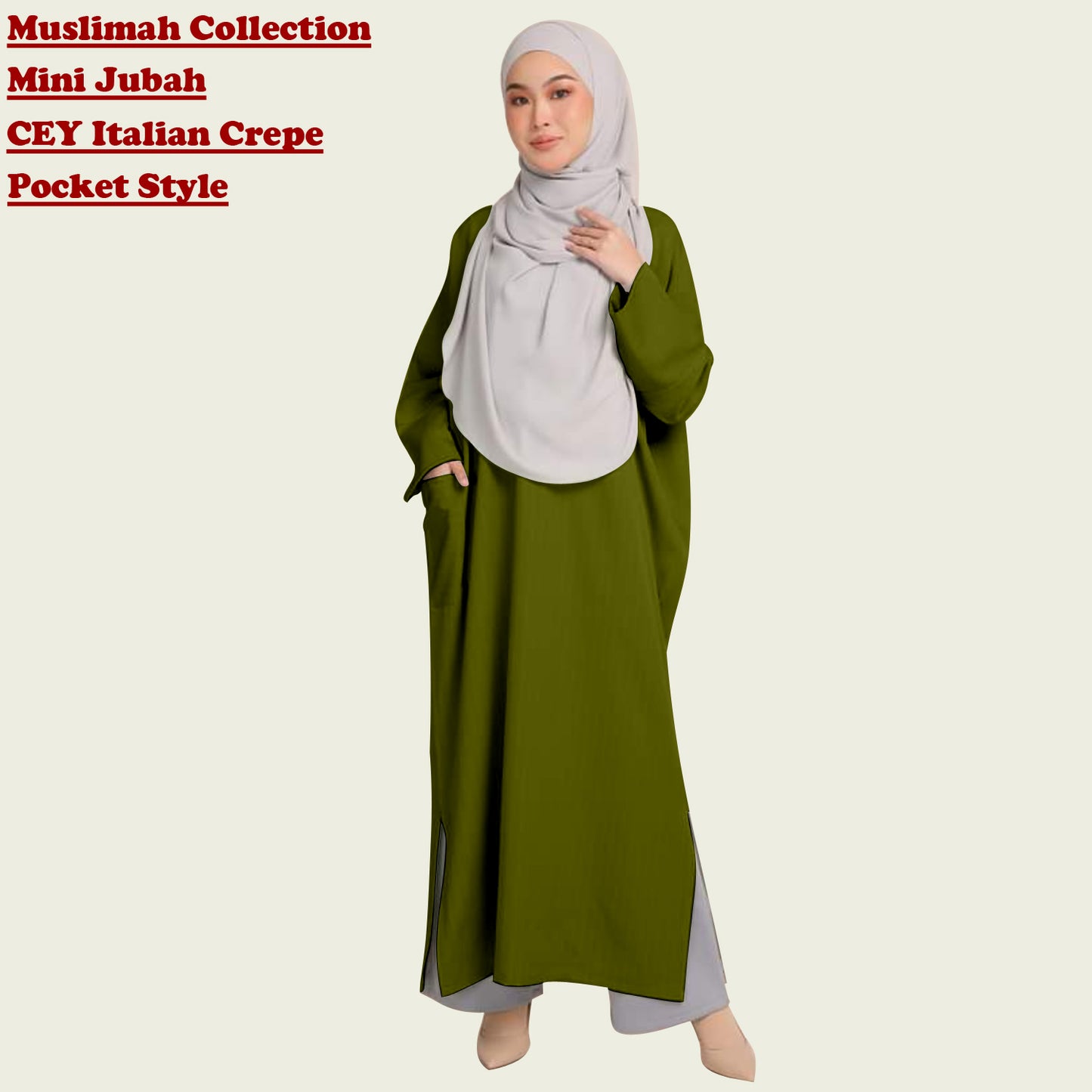 Mini Gamis Abaya Wanita Pocket Style Belahan Pinggir