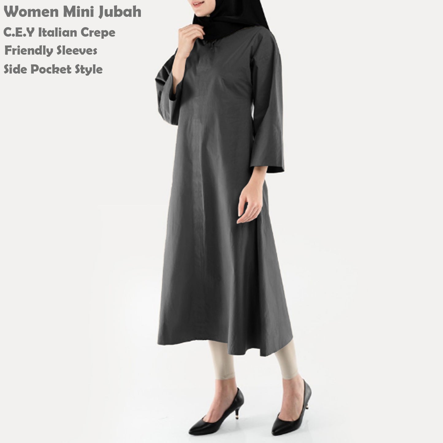 Gamis Abaya Polos 3/4, Gamis Pendek Polos Fashion Wanita