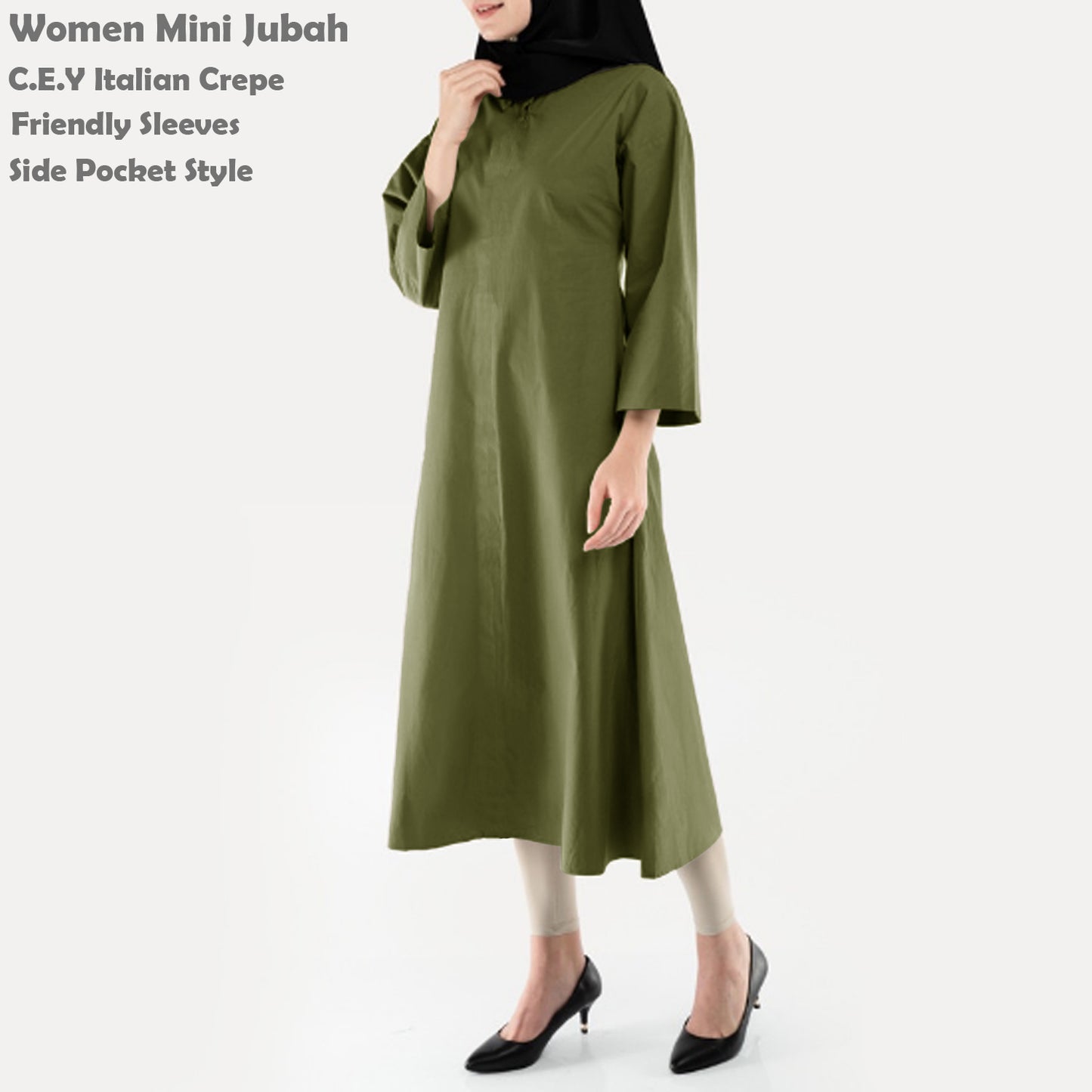 Gamis Abaya Polos 3/4, Gamis Pendek Polos Fashion Wanita