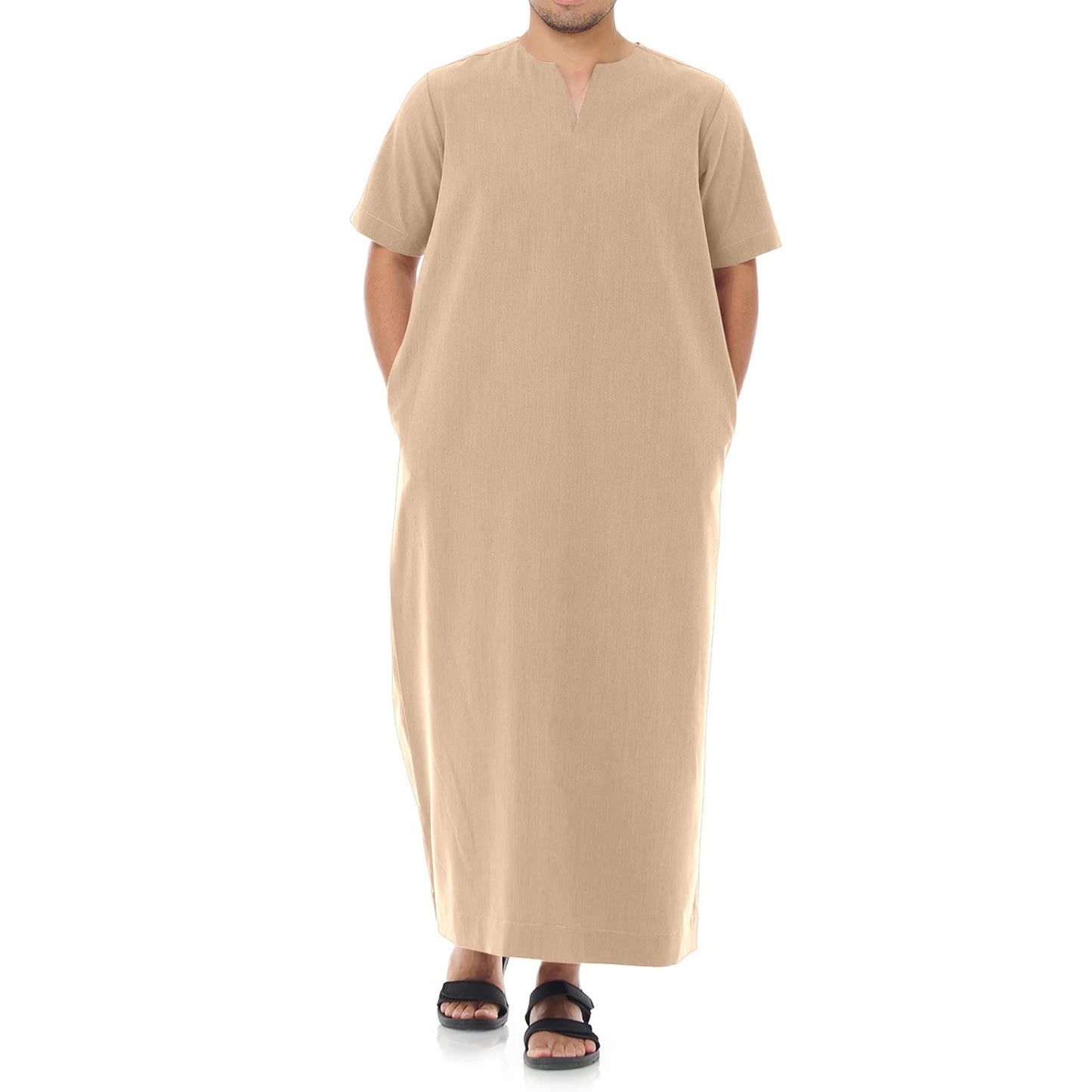 Jubah Pria Polos Kantong Pinggir Kerah V