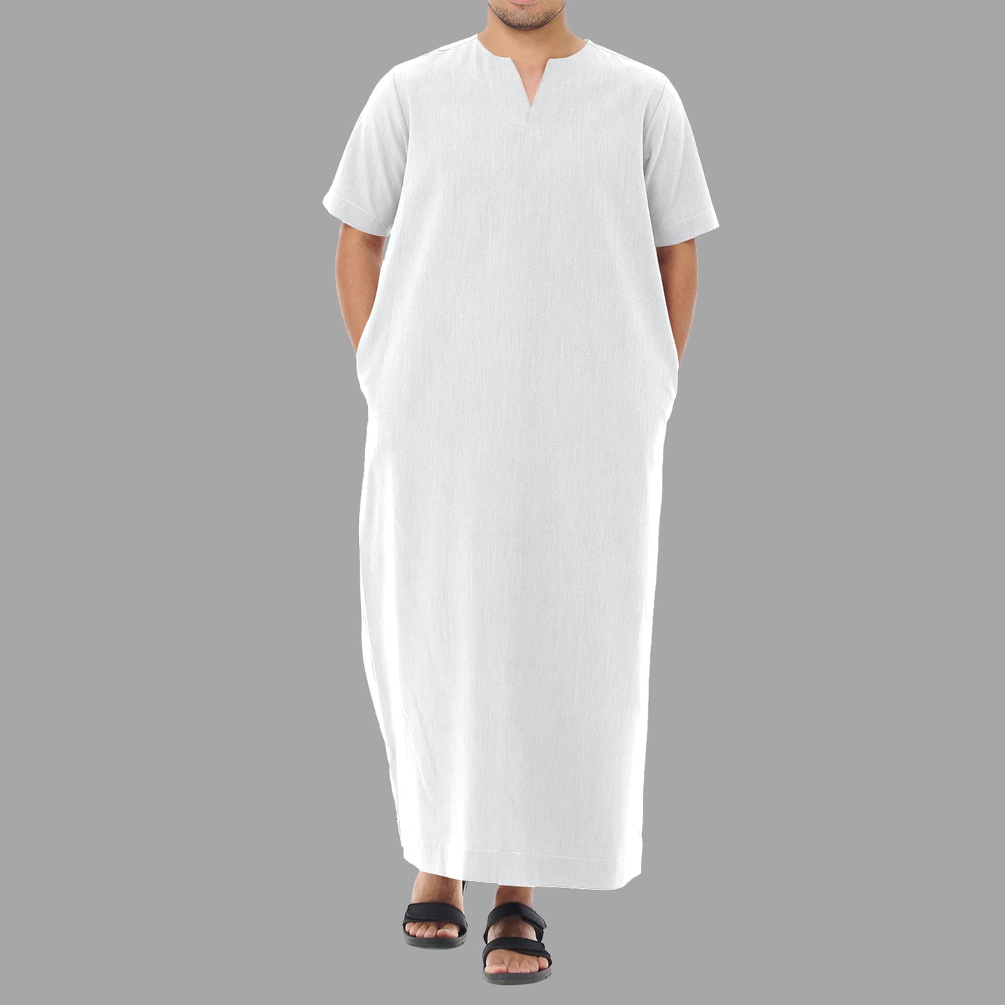 Jubah Pria Polos Kantong Pinggir Kerah V