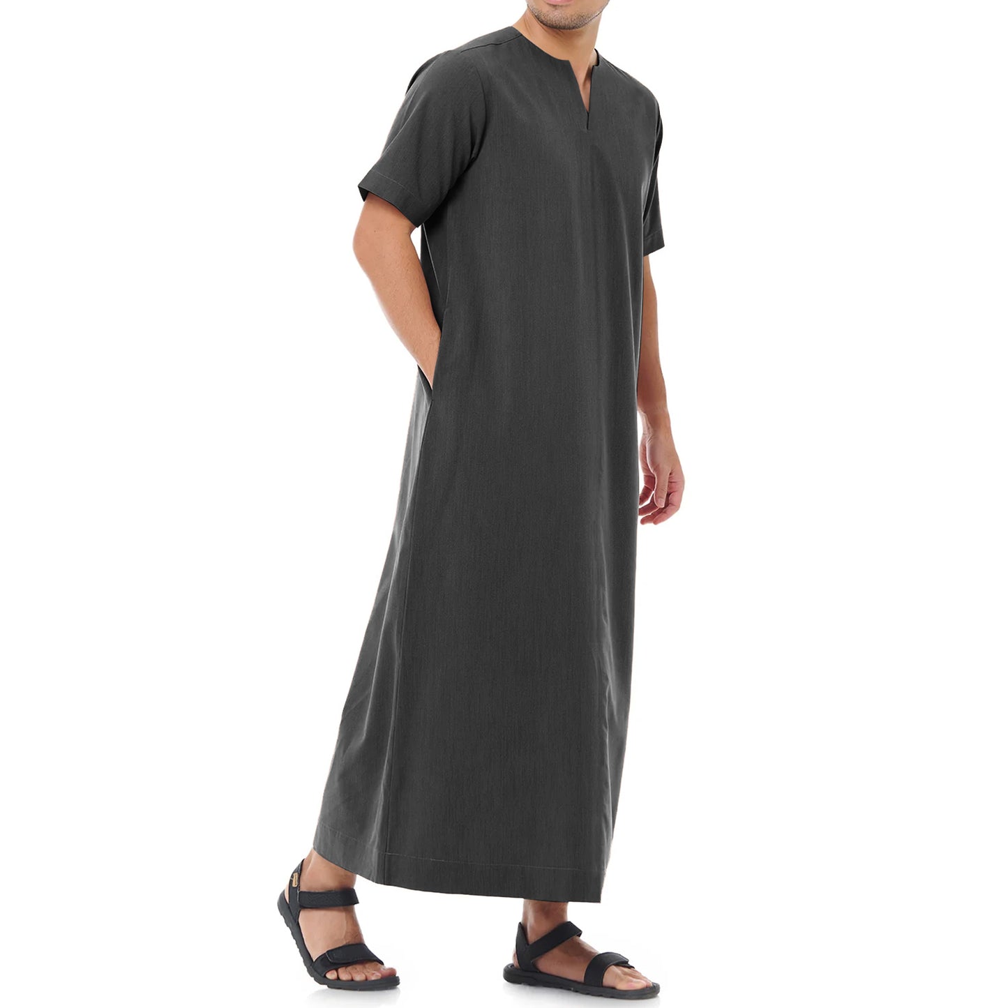 Jubah Pria Polos Kantong Pinggir Kerah V