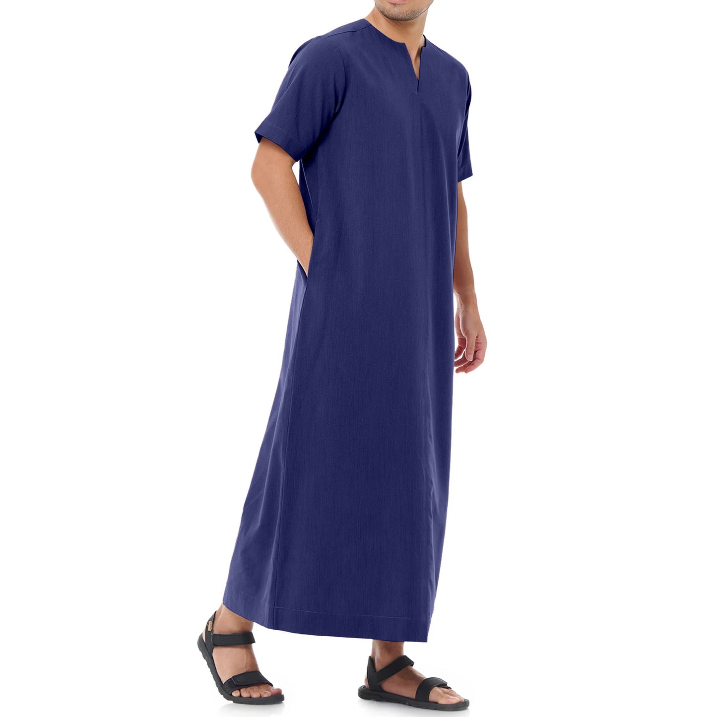 Jubah Pria Polos Kantong Pinggir Kerah V