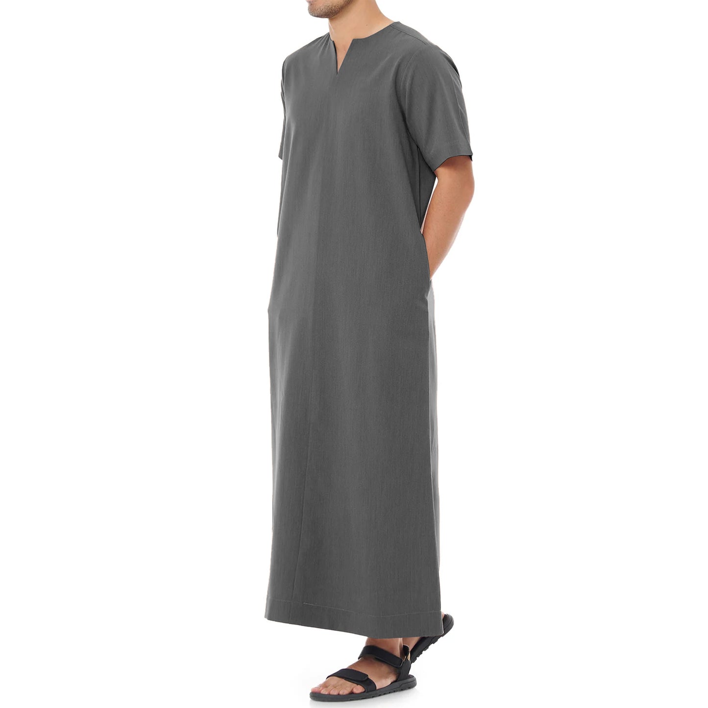 Jubah Pria Polos Kantong Pinggir Kerah V