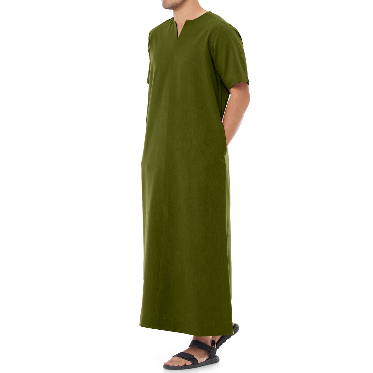 Jubah Pria Polos Kantong Pinggir Kerah V