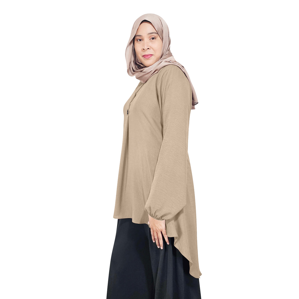 Blouse Button Pleated Tangan Panjang Wanita Muslim