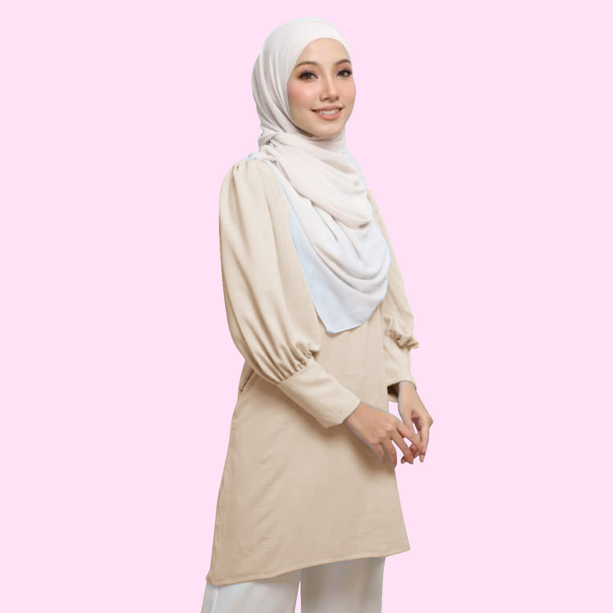 Blouse Tunic Tangan Balon Panjang Wanita Muslim Kekinian