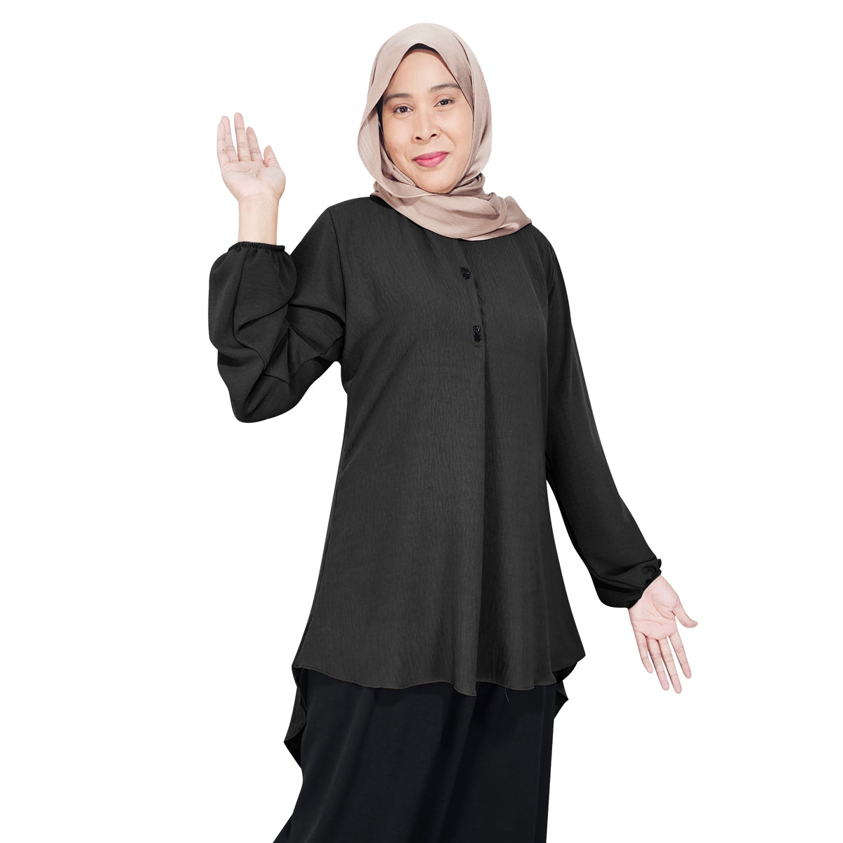 Blouse Button Pleated Tangan Panjang Wanita Muslim