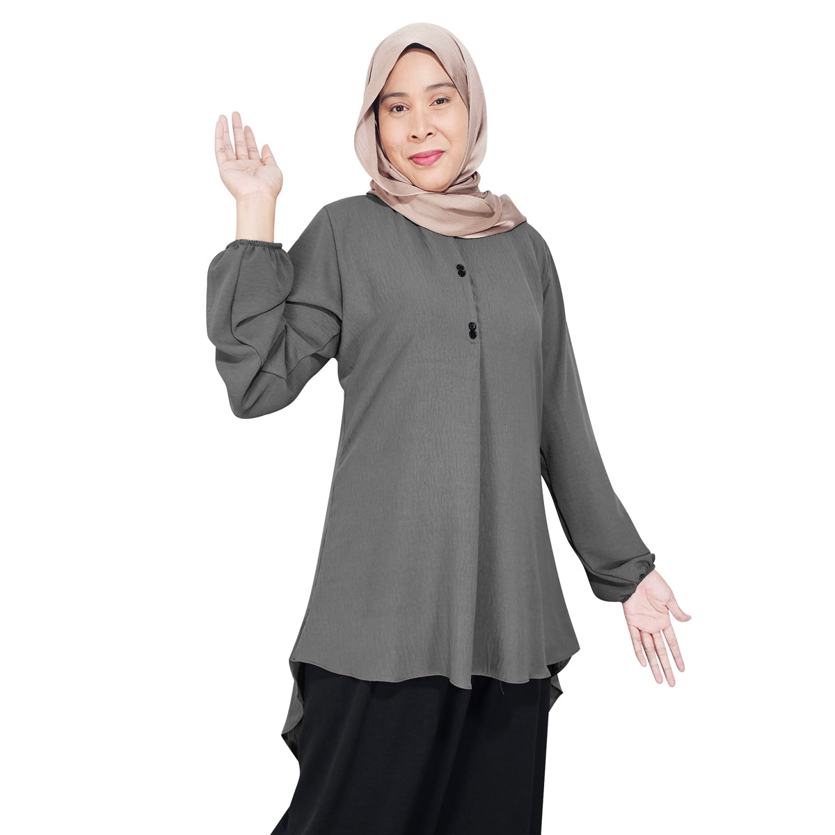 Blouse Button Pleated Tangan Panjang Wanita Muslim