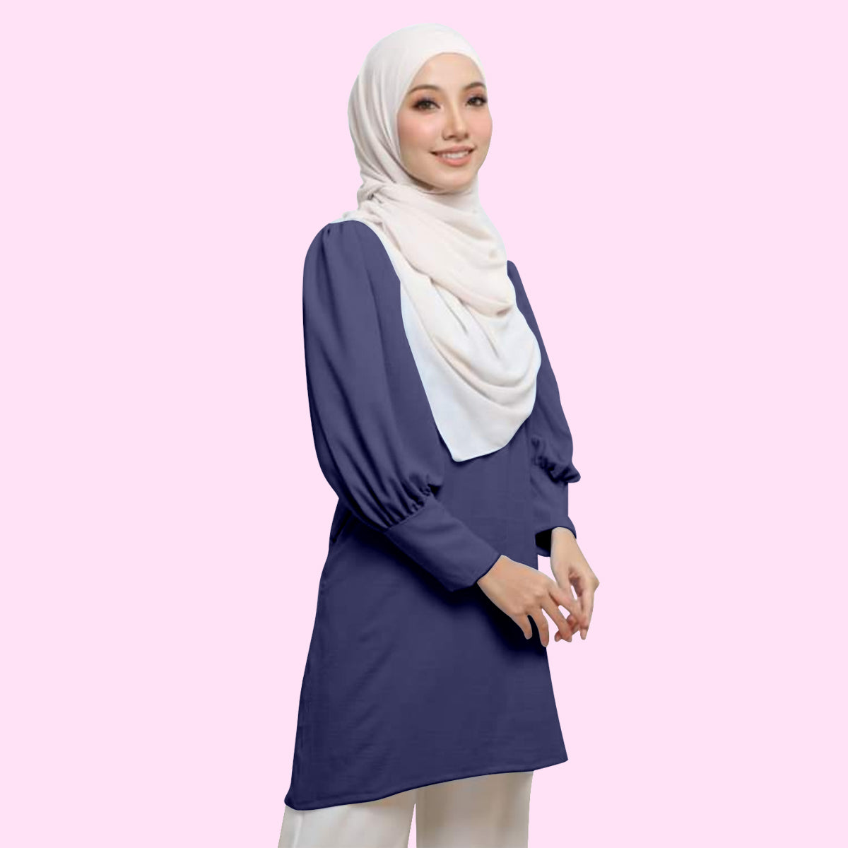 Blouse Tunic Tangan Balon Panjang Wanita Muslim Kekinian