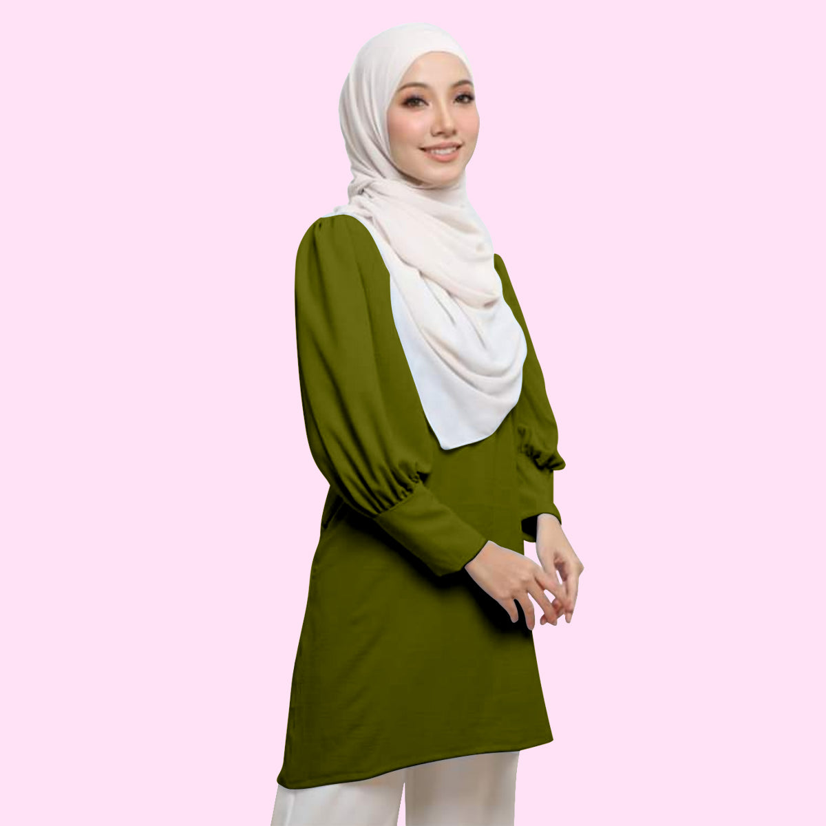 Blouse Tunic Tangan Balon Panjang Wanita Muslim Kekinian