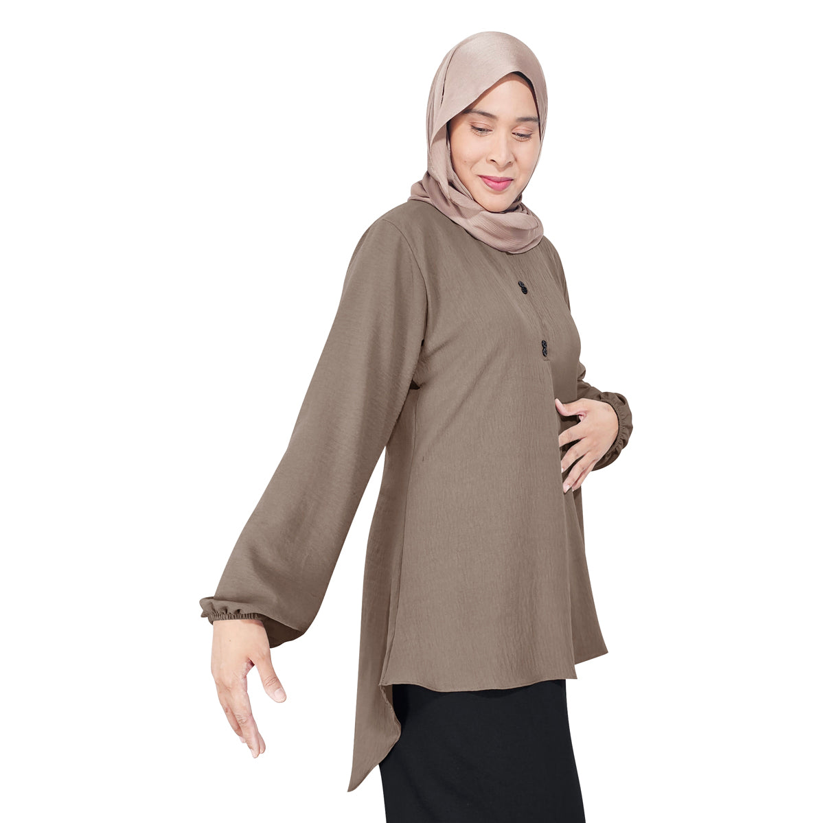 Blouse Button Pleated Tangan Panjang Wanita Muslim