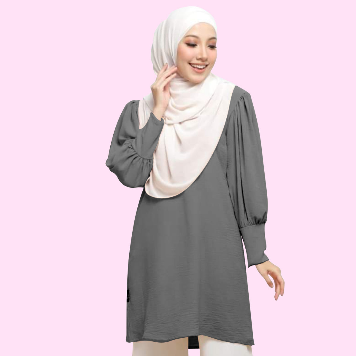 Blouse Tunic Tangan Balon Panjang Wanita Muslim Kekinian