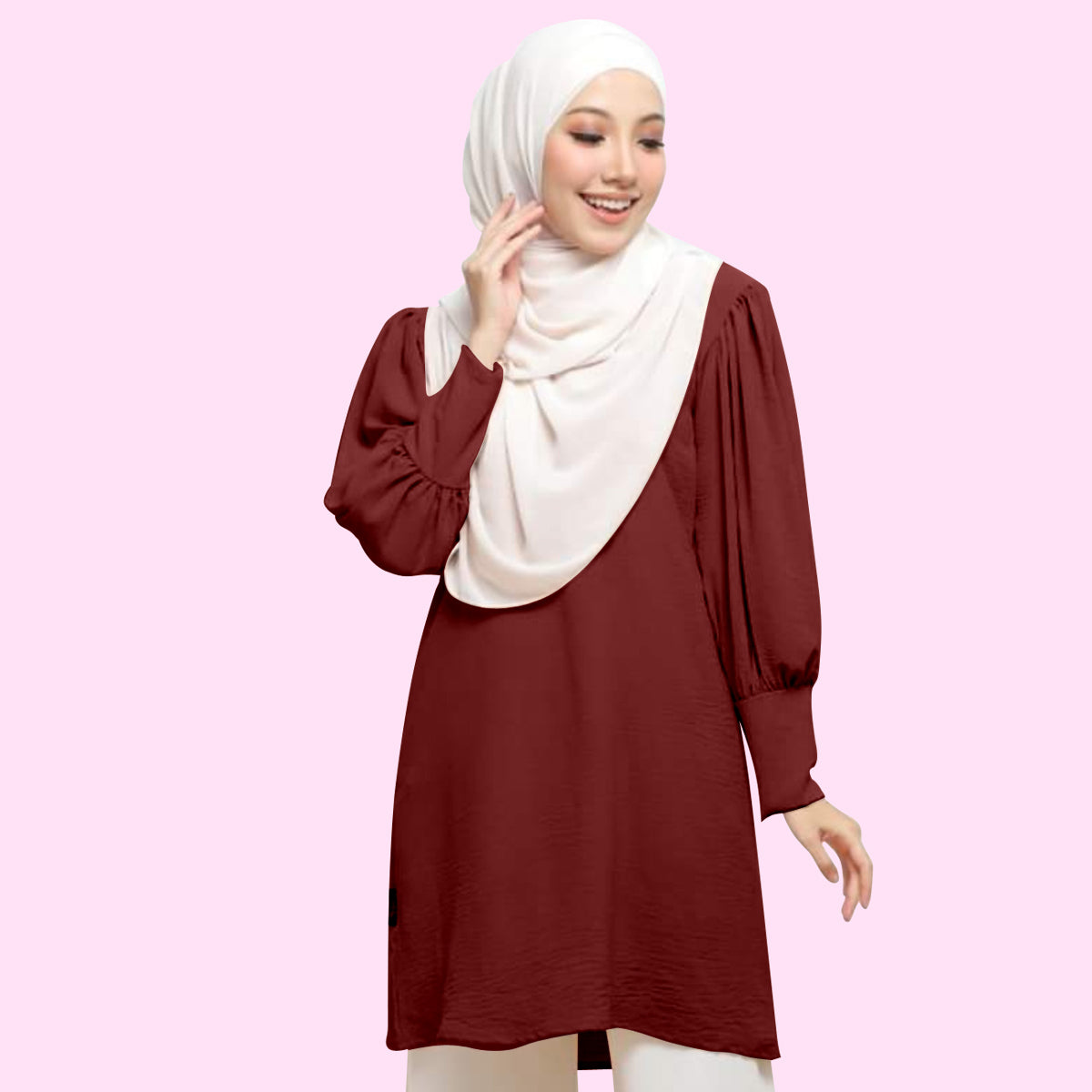 Blouse Tunic Tangan Balon Panjang Wanita Muslim Kekinian