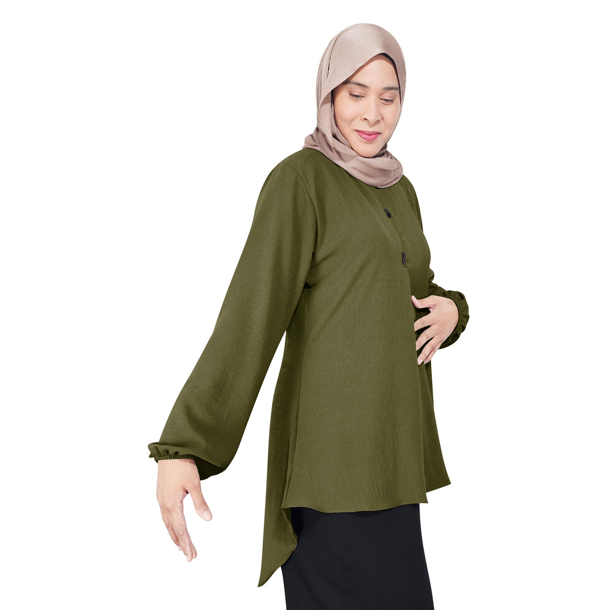 Blouse Button Pleated Tangan Panjang Wanita Muslim