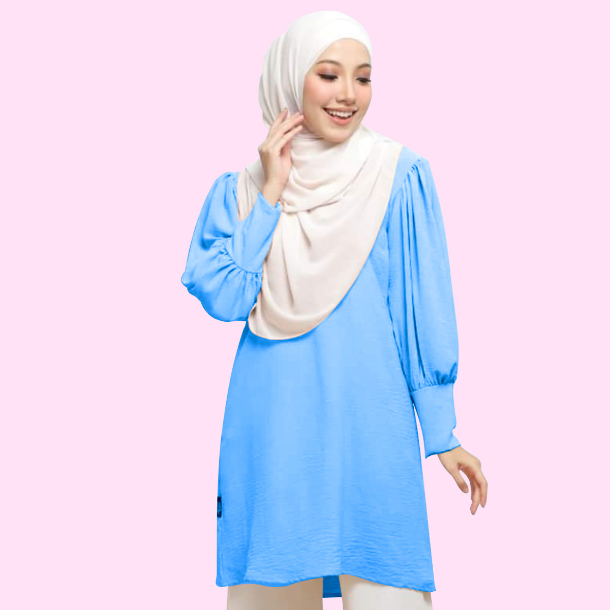 Blouse Tunic Tangan Balon Panjang Wanita Muslim Kekinian