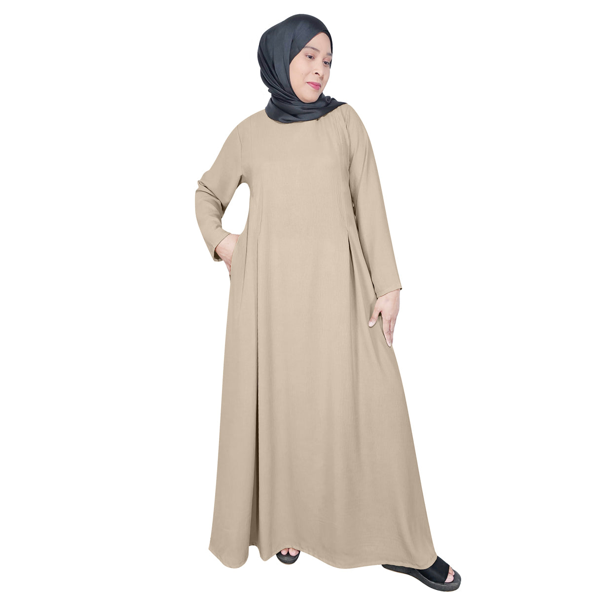 Gamis Abaya Panjang Wanita Muslim Polos 2 Lipatan Kanan Kiri