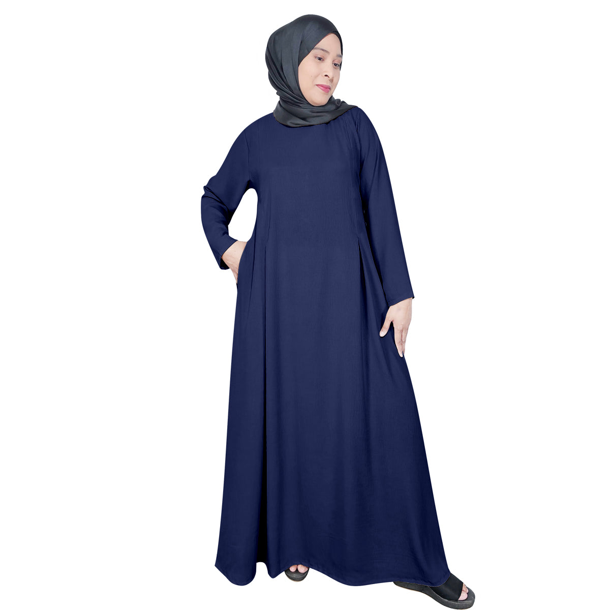 Gamis Abaya Panjang Wanita Muslim Polos 2 Lipatan Kanan Kiri