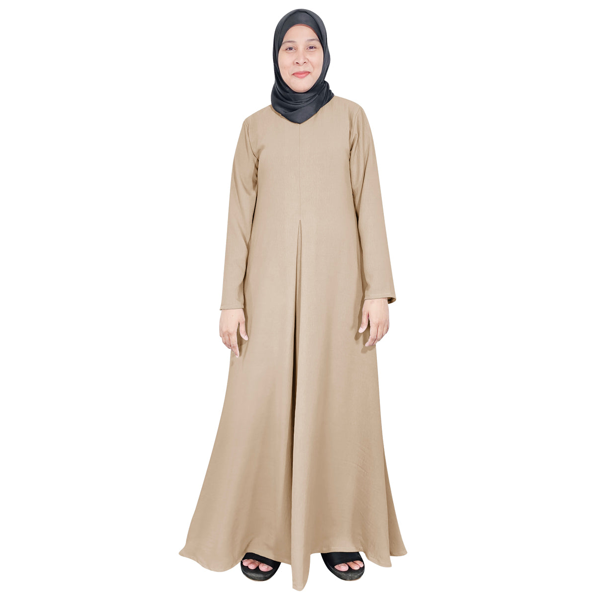 Gamis Abaya Renda Polos Wanita Tangan Panjang Jahitan Tengah Berbagai Macam Warna dan 1 Lipatan Tengah