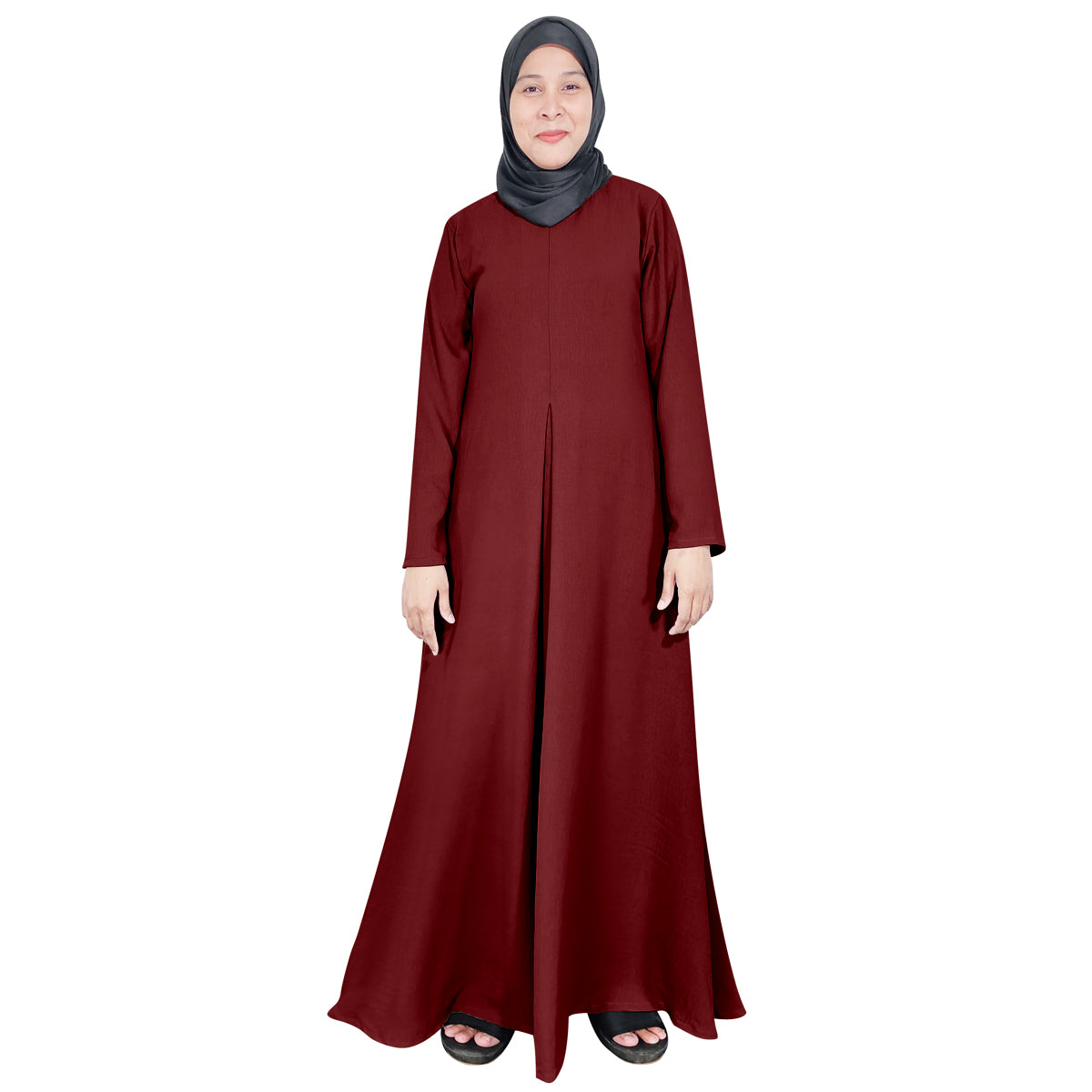 Gamis Abaya Renda Polos Wanita Tangan Panjang Jahitan Tengah Berbagai Macam Warna dan 1 Lipatan Tengah