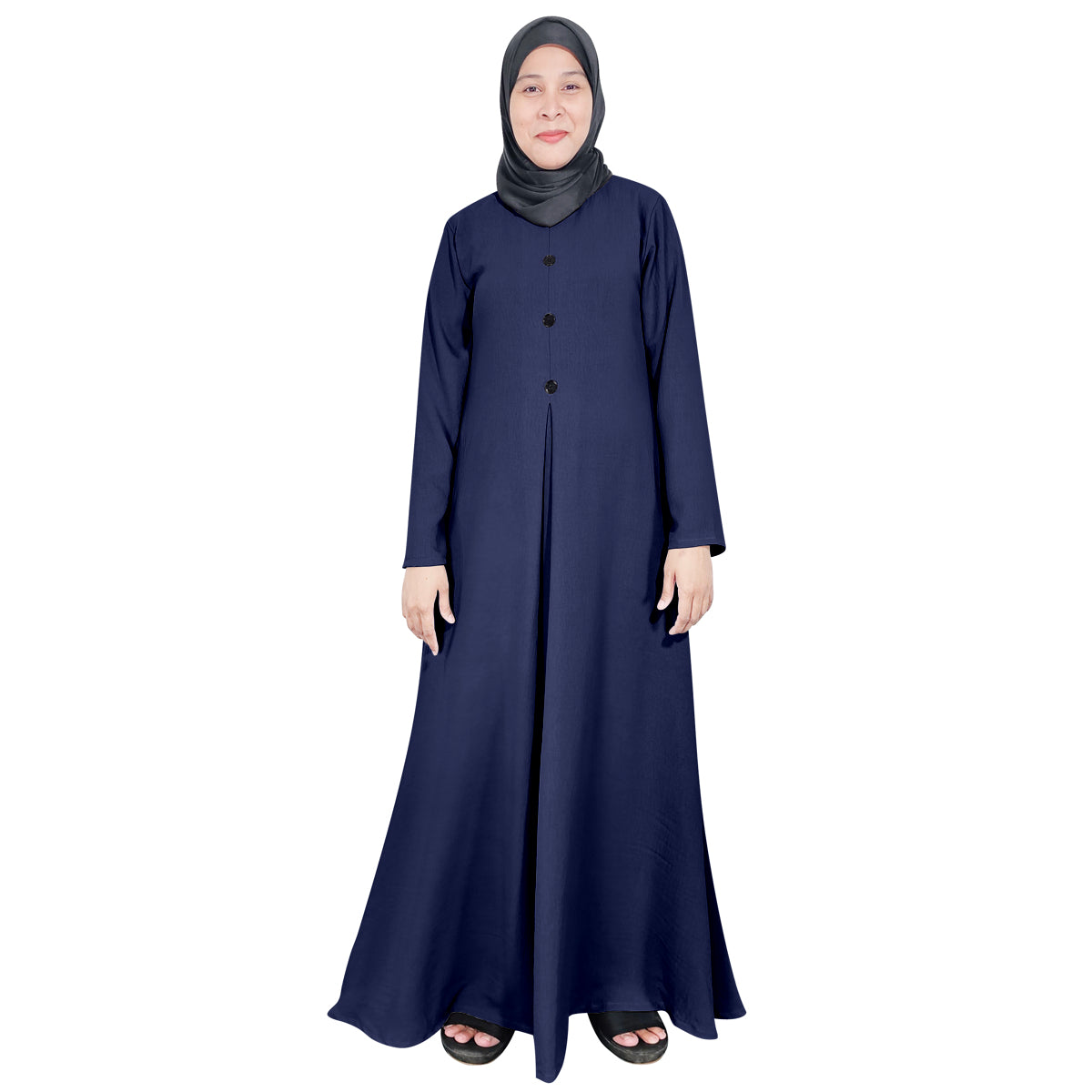 Gamis Abaya Panjang Wanita Muslim Kancing 4 Tangan Panjang dan 1 Lipatan Tengah