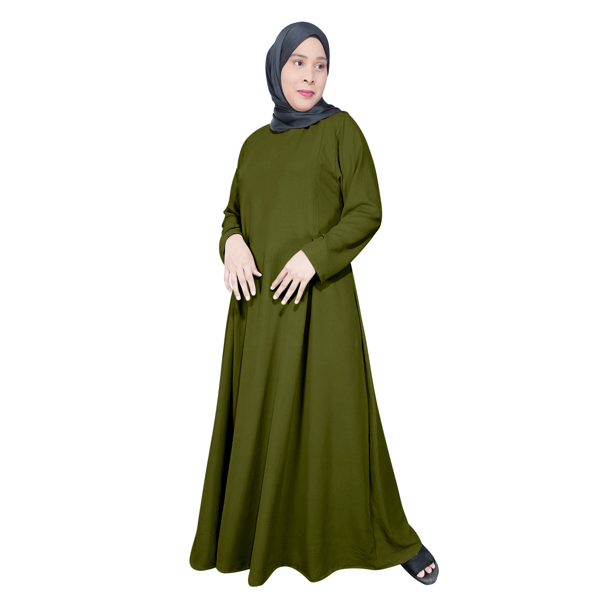 Gamis Abaya Panjang Wanita Muslim Polos 2 Lipatan Kanan Kiri