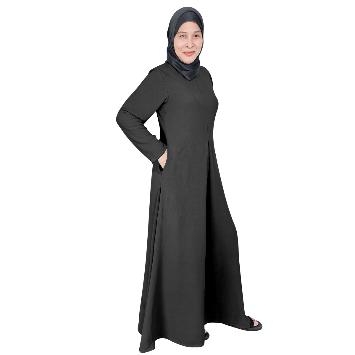 Gamis Abaya Renda Polos Wanita Tangan Panjang Jahitan Tengah Berbagai Macam Warna dan 1 Lipatan Tengah