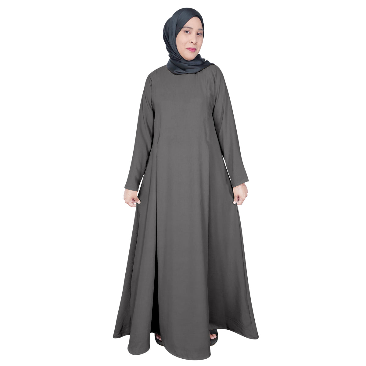 Gamis Abaya Panjang Wanita Muslim Polos 2 Lipatan Kanan Kiri
