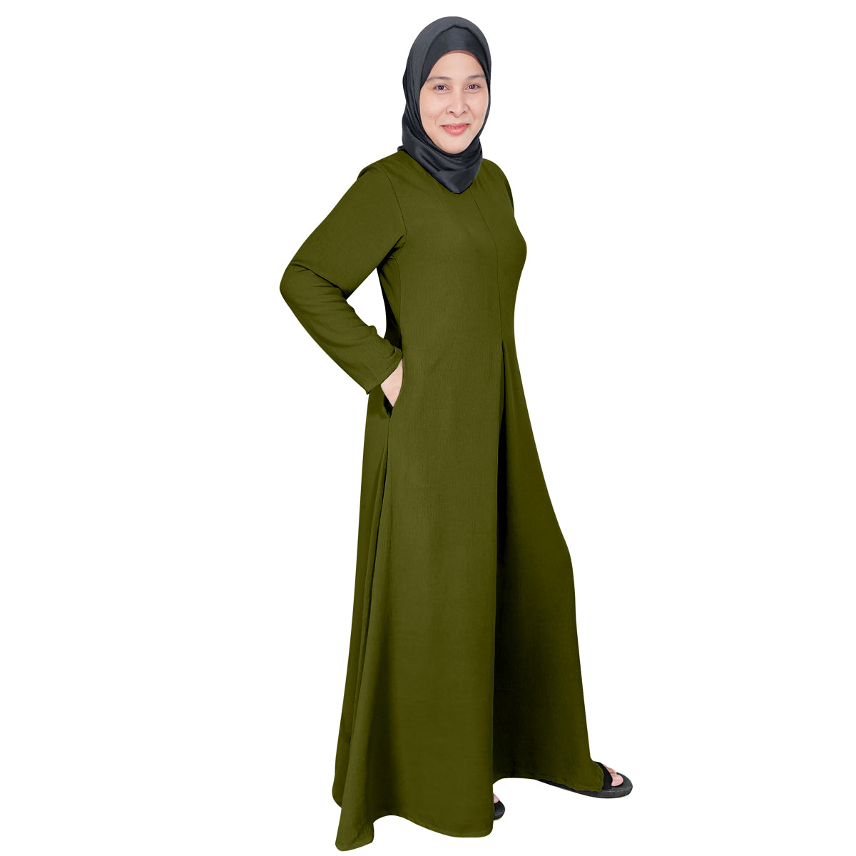 Gamis Abaya Renda Polos Wanita Tangan Panjang Jahitan Tengah Berbagai Macam Warna dan 1 Lipatan Tengah