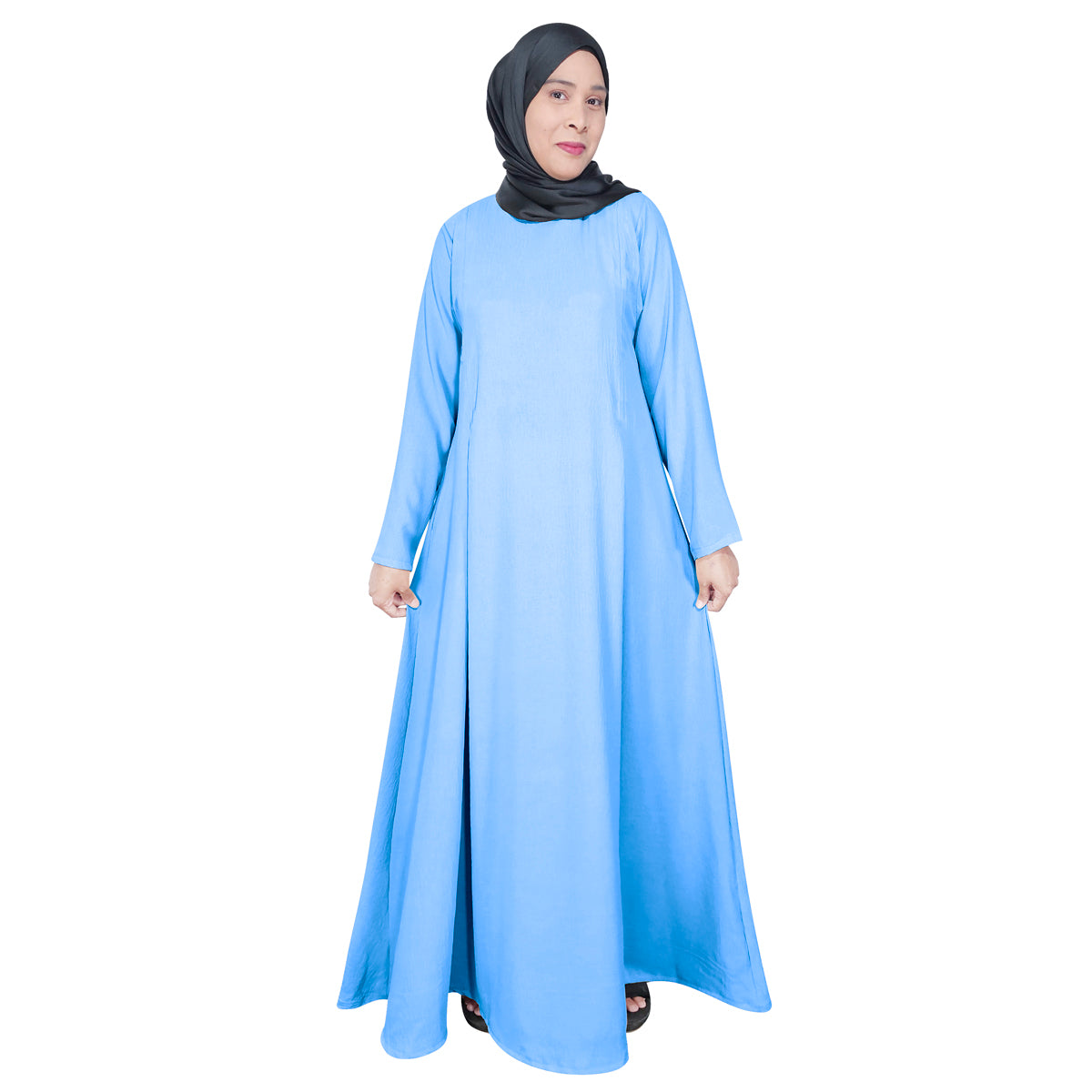 Gamis Abaya Panjang Wanita Muslim Polos 2 Lipatan Kanan Kiri