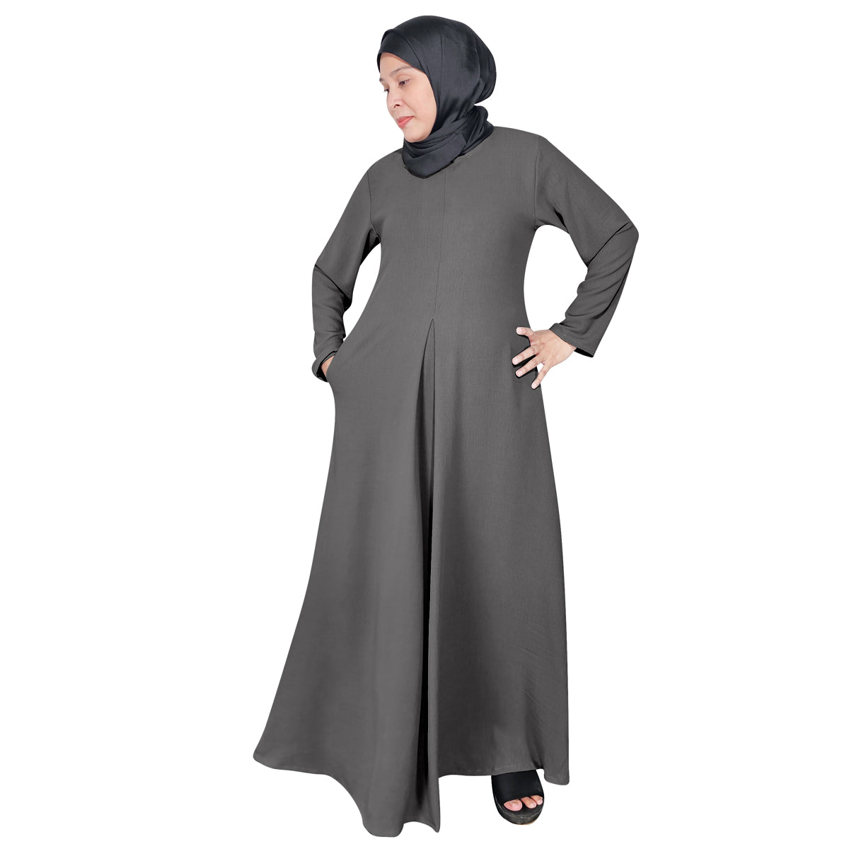 Gamis Abaya Renda Polos Wanita Tangan Panjang Jahitan Tengah Berbagai Macam Warna dan 1 Lipatan Tengah