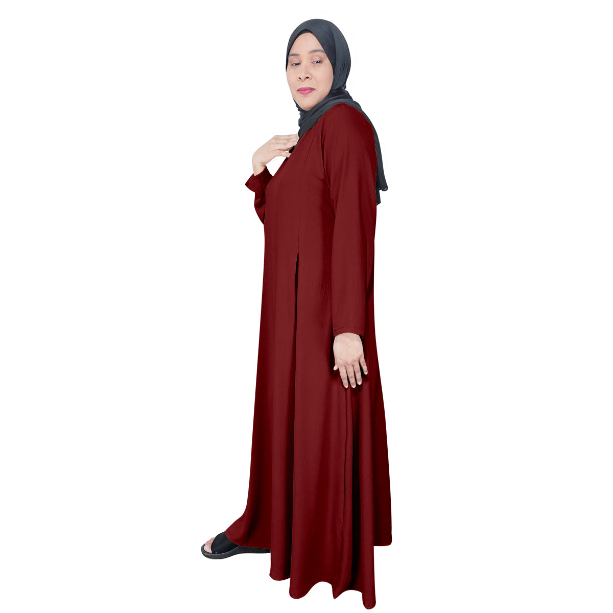 Gamis Abaya Panjang Wanita Muslim Polos 2 Lipatan Kanan Kiri