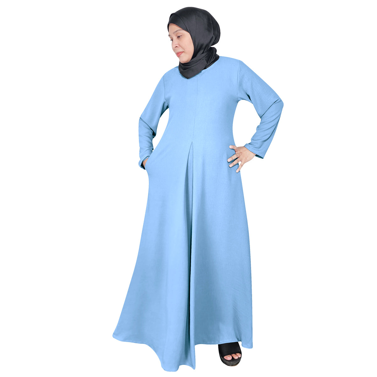 Gamis Abaya Renda Polos Wanita Tangan Panjang Jahitan Tengah Berbagai Macam Warna dan 1 Lipatan Tengah