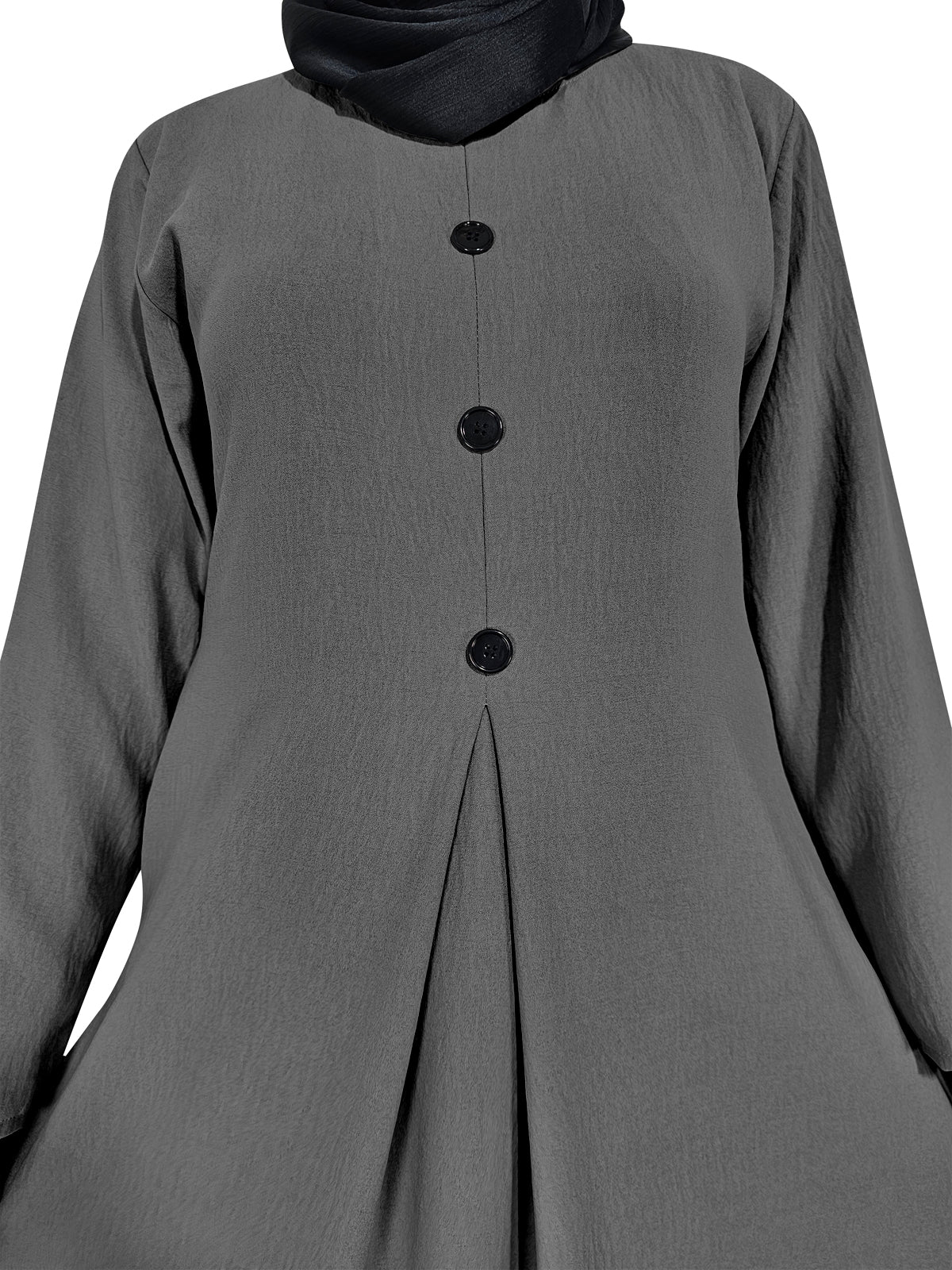 Gamis Abaya Panjang Wanita Muslim Kancing 4 Tangan Panjang dan 1 Lipatan Tengah