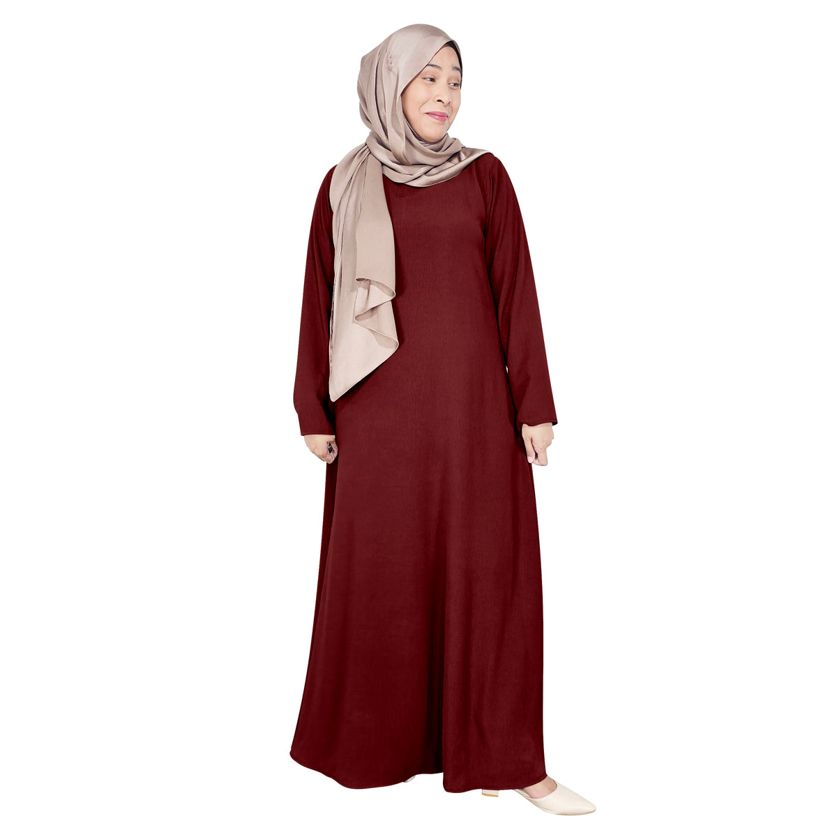 Gamis Abaya Polos Wanita Muslim Kantong Pinggir Tangan Panjang