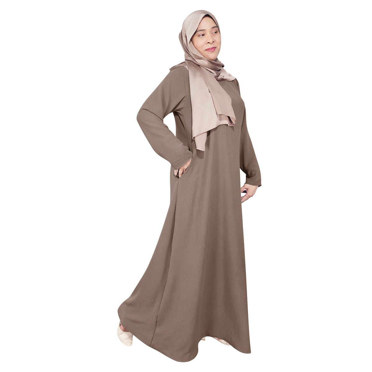 Gamis Abaya Polos Wanita Muslim Kantong Pinggir Tangan Panjang