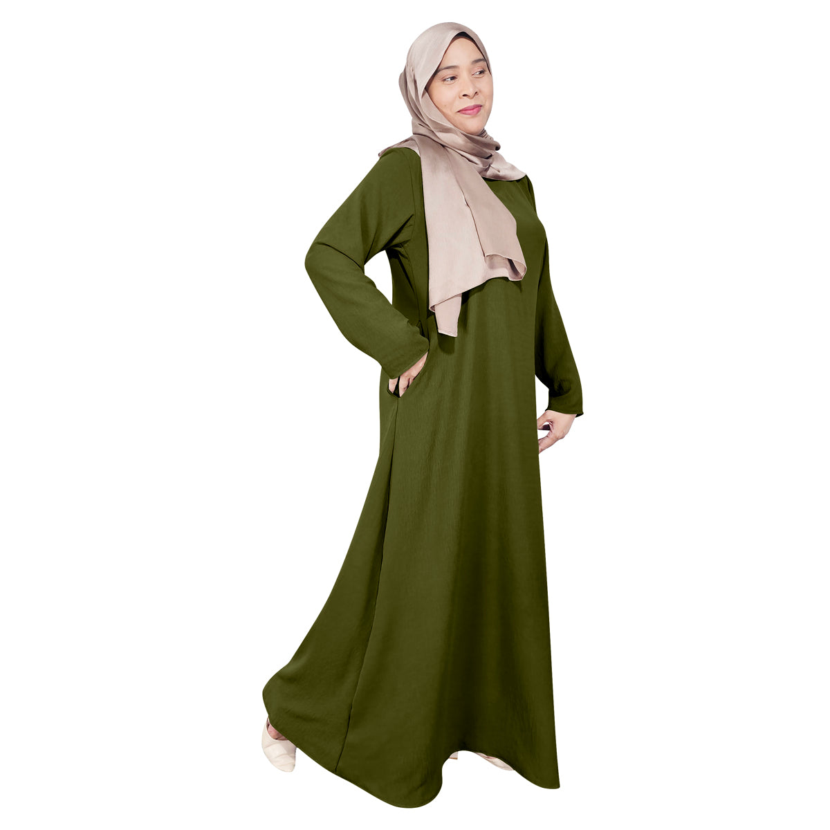 Gamis Abaya Polos Wanita Muslim Kantong Pinggir Tangan Panjang