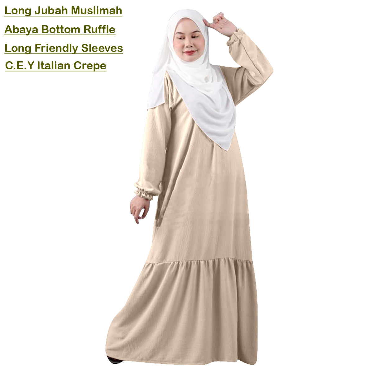 Gamis Panjang Abaya Wanita Muslim Renda Tangan Kerut